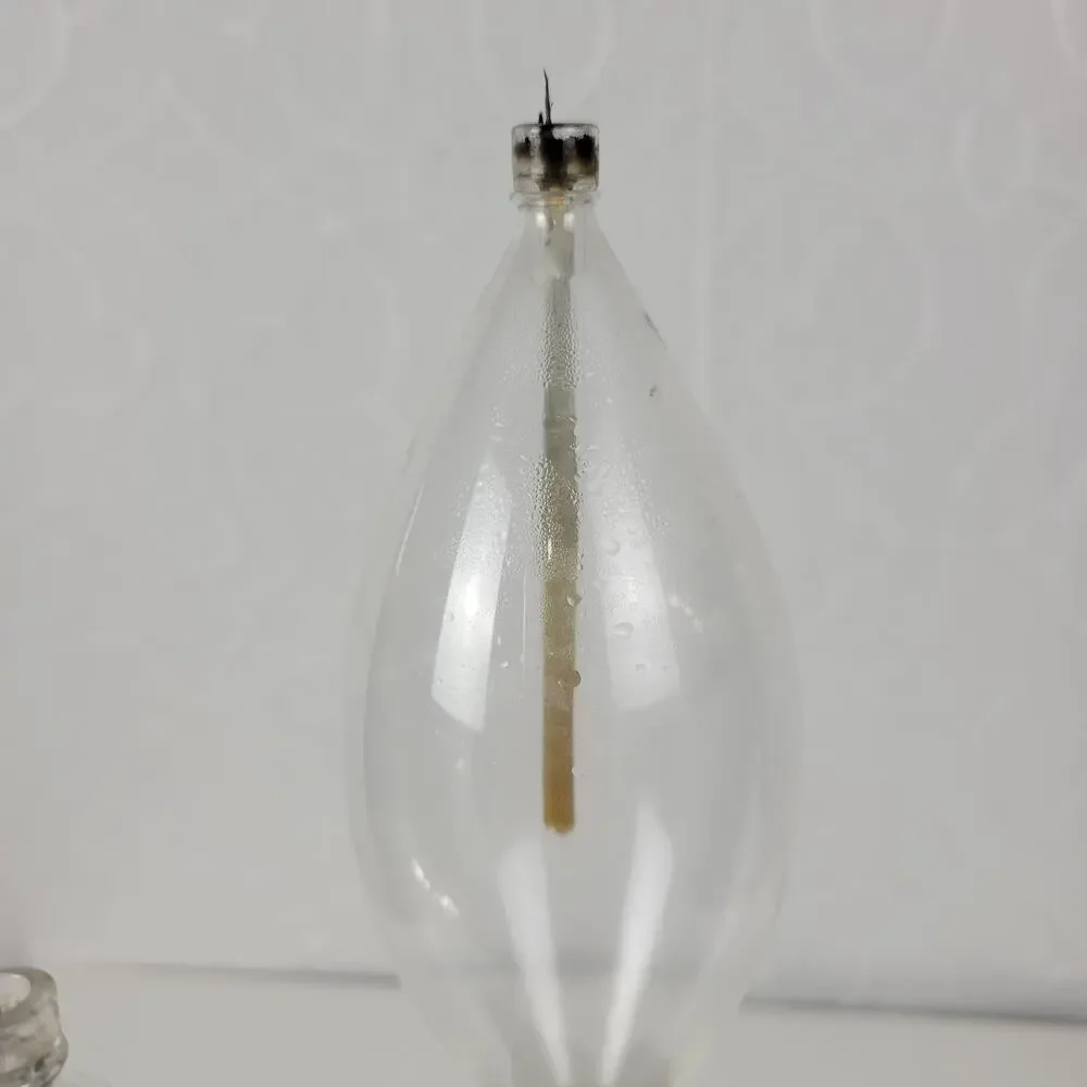 Vintage Oil Candle Lamp Burl Root Designs Glass Lantern Wood Base MCM Retro